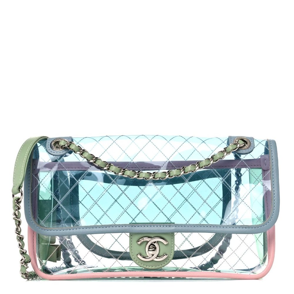 CHANEL Lambskin PVC Quilted Mini Coco Splash Flap Blue Green